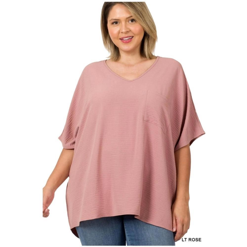 JODIFL Oversized Rose Pink V-Neck Dolman Top Size Large